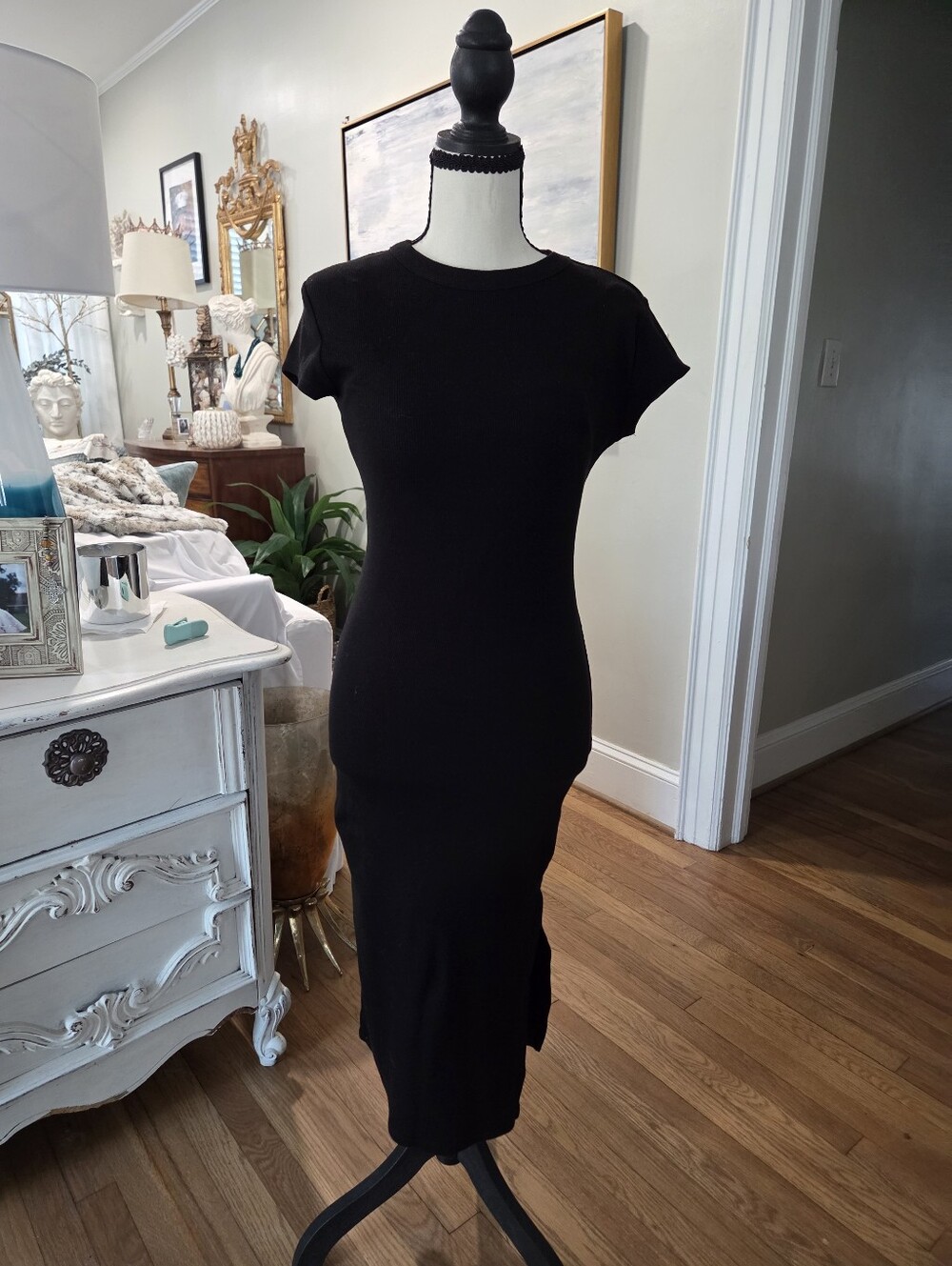 No Boundaries Black Ribbed Midi Dress with Side Split | Size Small 🖤